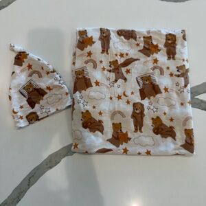 Little Sleepies Beary Sleepy Newborn Swaddle & Hat Set
